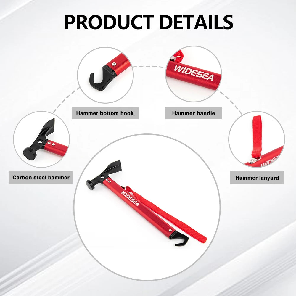 Widesea Aluminum Alloy Camping Nail Hammer Strong Durable Easy to Carry Multifunctional Hammer for Outdoor Tent Staking Backpack