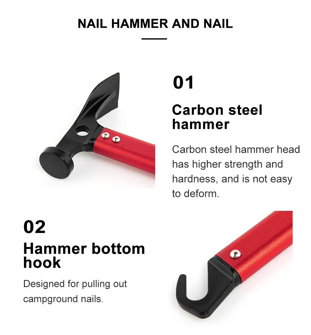 Widesea Aluminum Alloy Camping Nail Hammer Strong Durable Easy to Carry Multifunctional Hammer for Outdoor Tent Staking Backpack