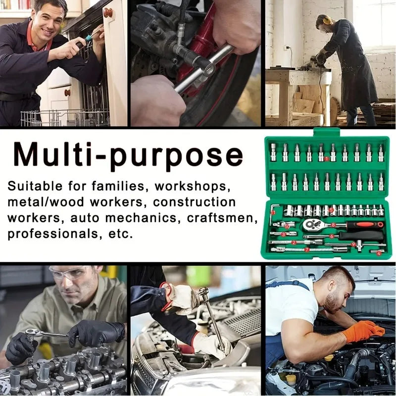 １Pc Krachtige 46pcs/set Carbon Steel Combination Set 1/4" Wrench Socket Spanner Screwdriver Household Motorcycle Car Repair Tool