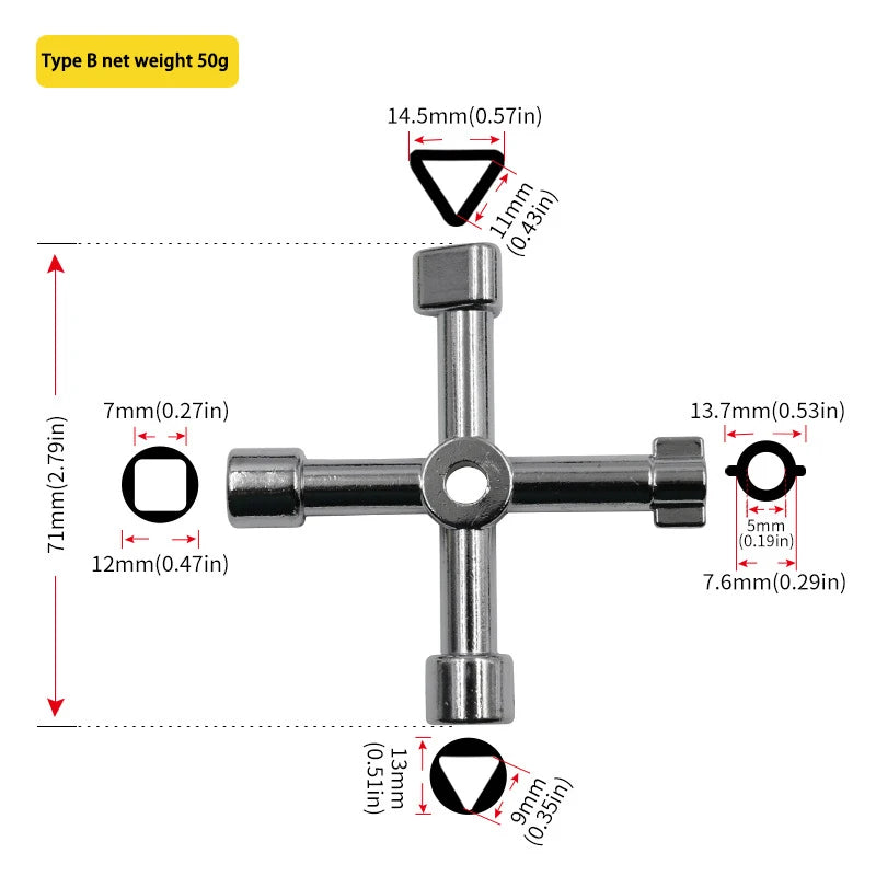 4in1 Electric Cabinet Elevator Hex Key Wrench Watermeter Valve Inner Triangle Wrench Multi-purpose Screwdriver Tool Set Portable