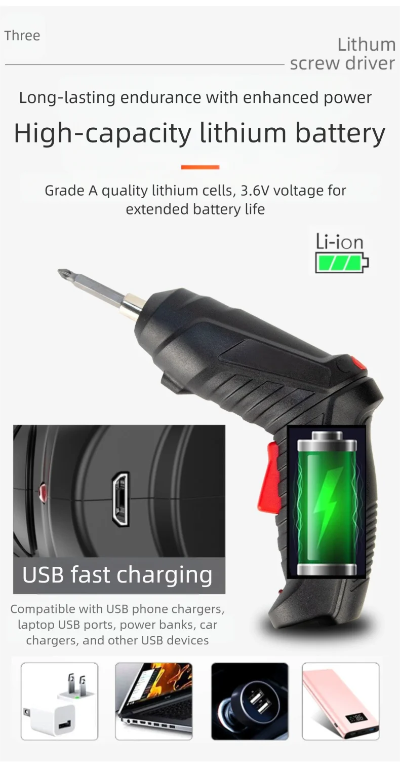 47PCS 3.6v Cordless Screwdriver Set with Rechargeable Lithium Battery Household Electric Drill Tool Kit for Maintenance Repair