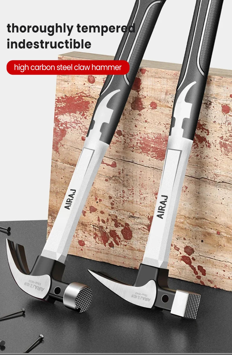 AIRAJ Short/Long Handle Claw Hammer Double Nail High Carbon Steel Household Durable Anti Slip Industrial Grade Hand Tool