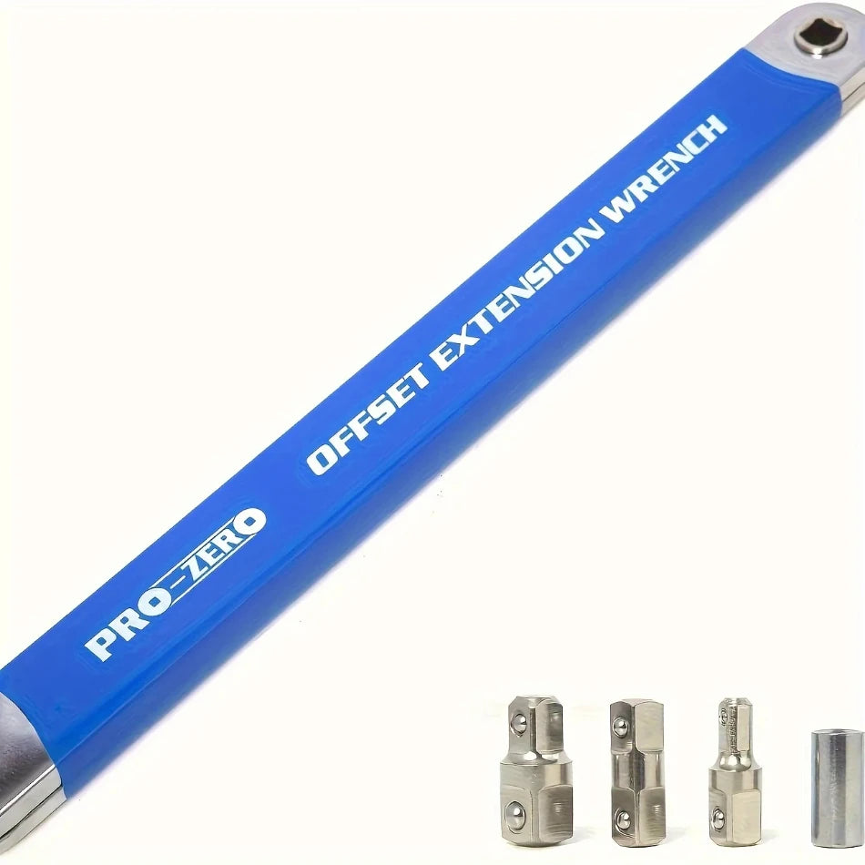 Impact Resistant Extension Wrench Set, Multi-Purpose Ratchet Wrench w/ 12, 14, 38mm Square Drive Adapters for Tight Spaces