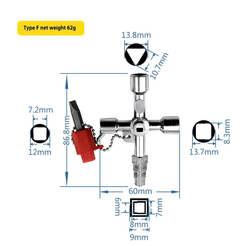4in1 Electric Cabinet Elevator Hex Key Wrench Watermeter Valve Inner Triangle Wrench Multi-purpose Screwdriver Tool Set Portable