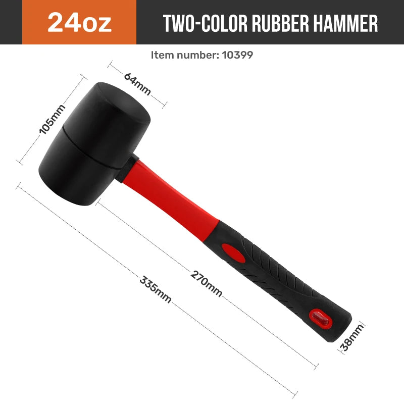 Hi-Spec Double Face Rubber Hammer, Heavy Duty Mallet with Insulated Hand Tool & Anti-Slip Grip for Installation/DIY (8/16/24 Oz)