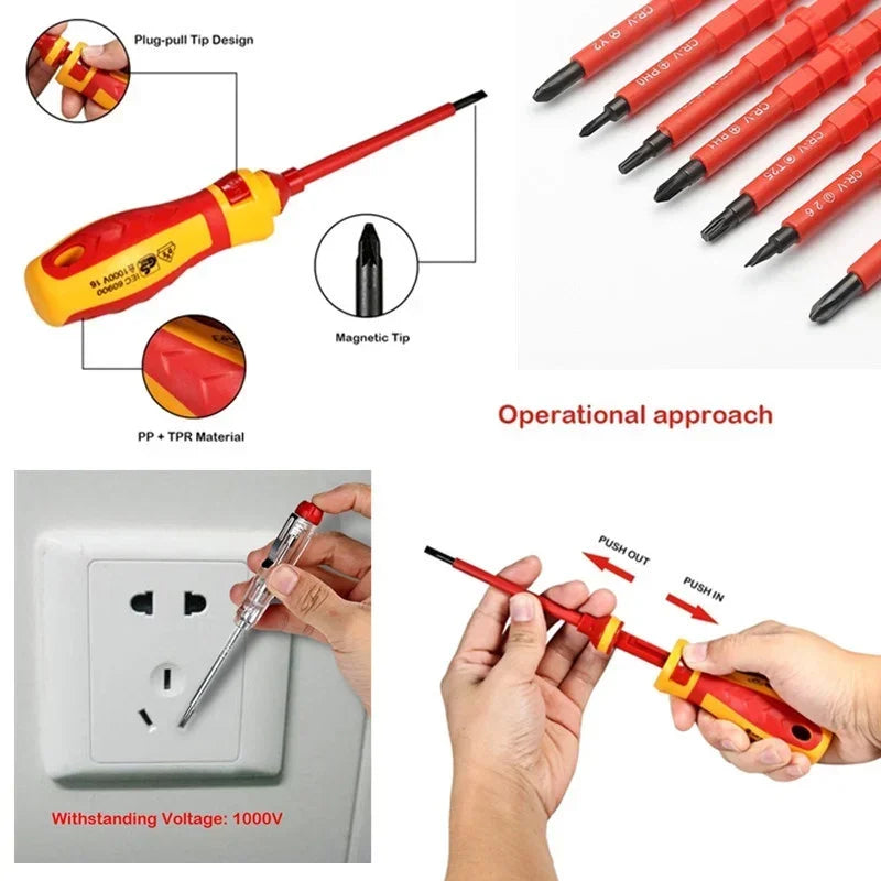 Electrician Repair Tools Kit Changeable Insulated Screwdrivers Set  Magnetic Slotted Bits Repair Tool Electrician Tool