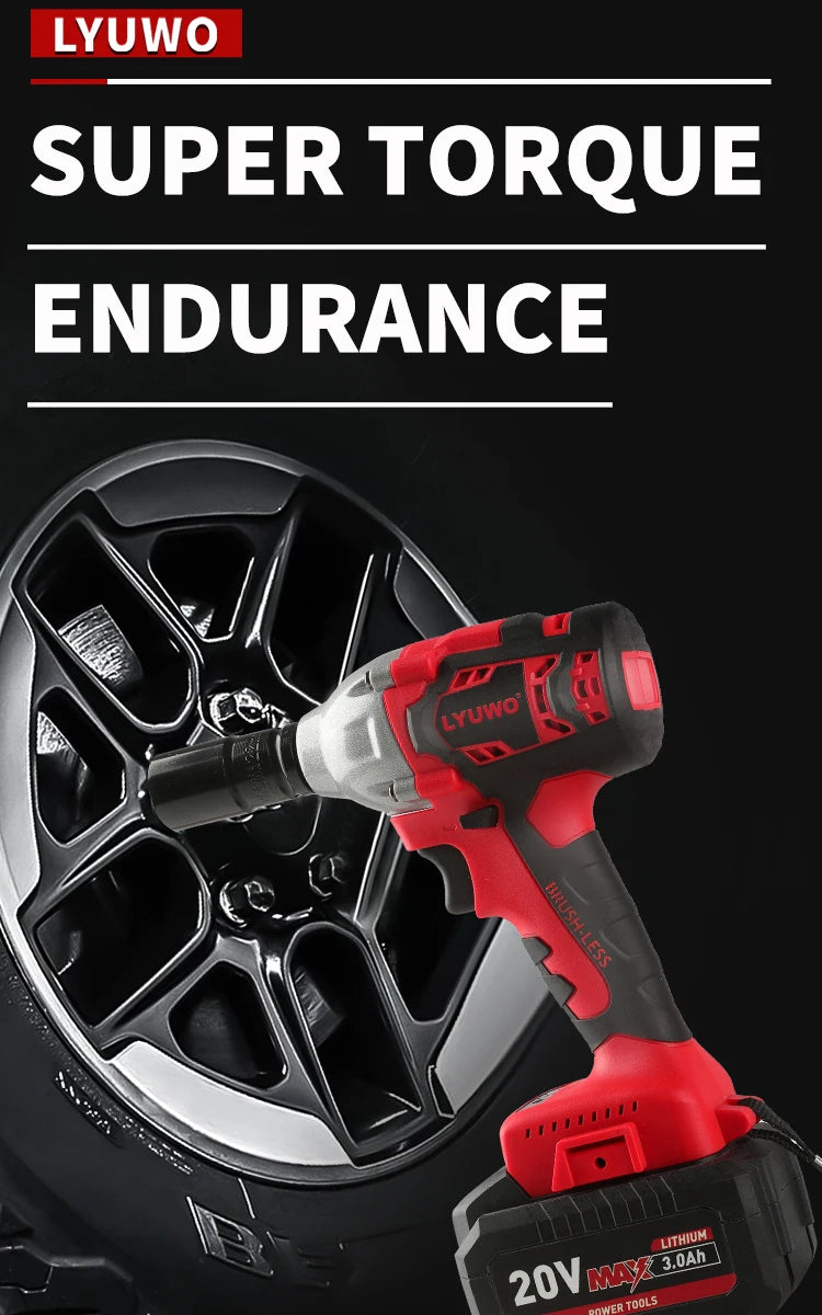 LYUWO 20V 420N. m Industrial Grade Impact Wrench For Automotive Repair, Woodworking, Lithium Battery, Brushless Electric Wrench