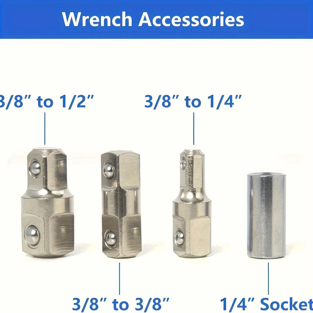 Impact Resistant Extension Wrench Set, Multi-Purpose Ratchet Wrench w/ 12, 14, 38mm Square Drive Adapters for Tight Spaces