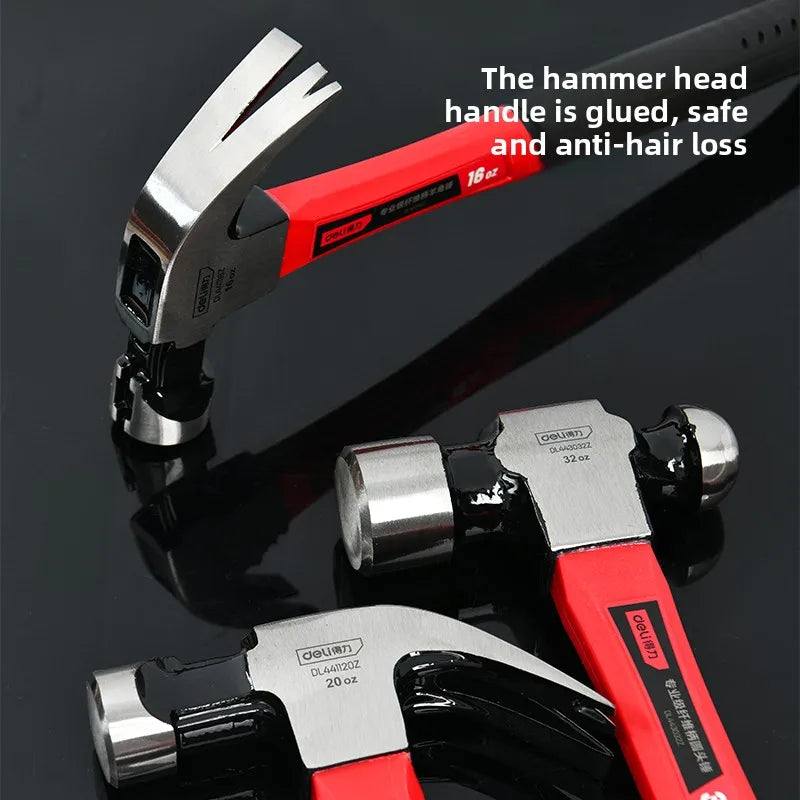 Deli Multifunction Round-Head Hammer Woodworking Portable Repair Tools Fibre-Absorbing/wooden Handle Professional Nail Hammer