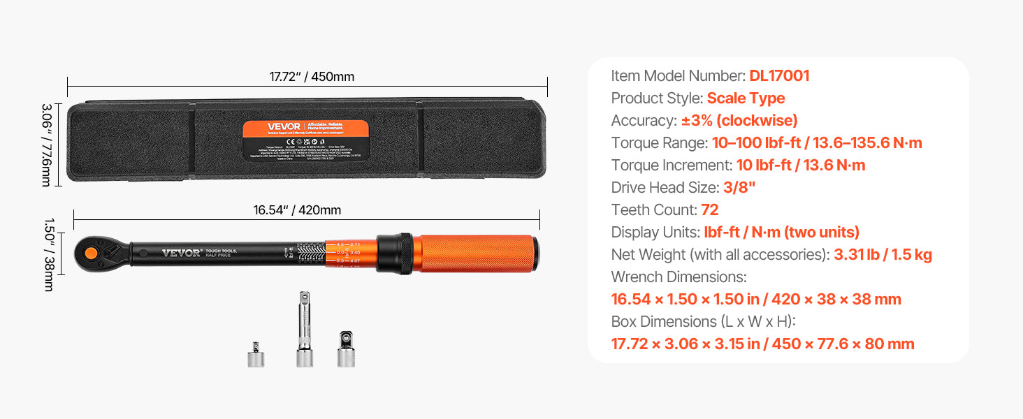 SucceBuy 1/2" 1/4" 3/8" Mechanical Torque Wrench Set Precision Pointer Hand Tools Torque Wrench Mechanical Car Repair Tool