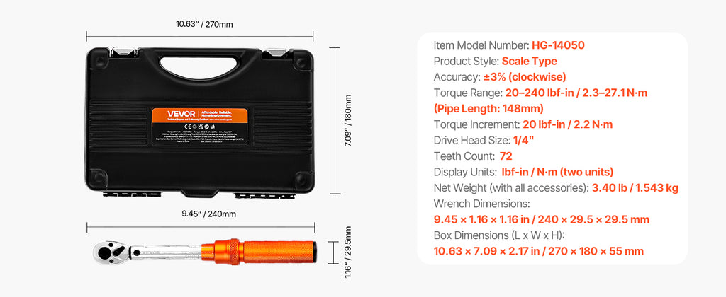 SucceBuy 1/2" 1/4" 3/8" Mechanical Torque Wrench Set Precision Pointer Hand Tools Torque Wrench Mechanical Car Repair Tool