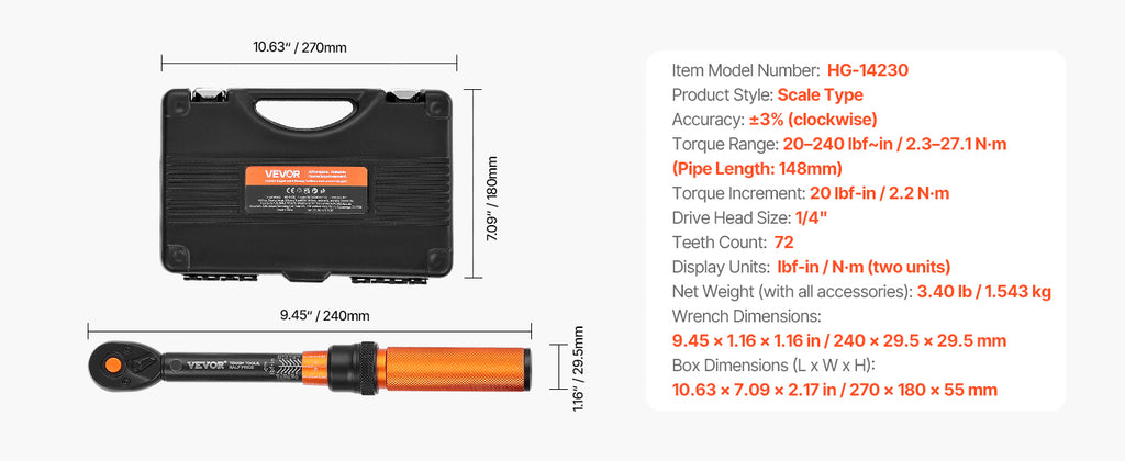 SucceBuy 1/2" 1/4" 3/8" Mechanical Torque Wrench Set Precision Pointer Hand Tools Torque Wrench Mechanical Car Repair Tool